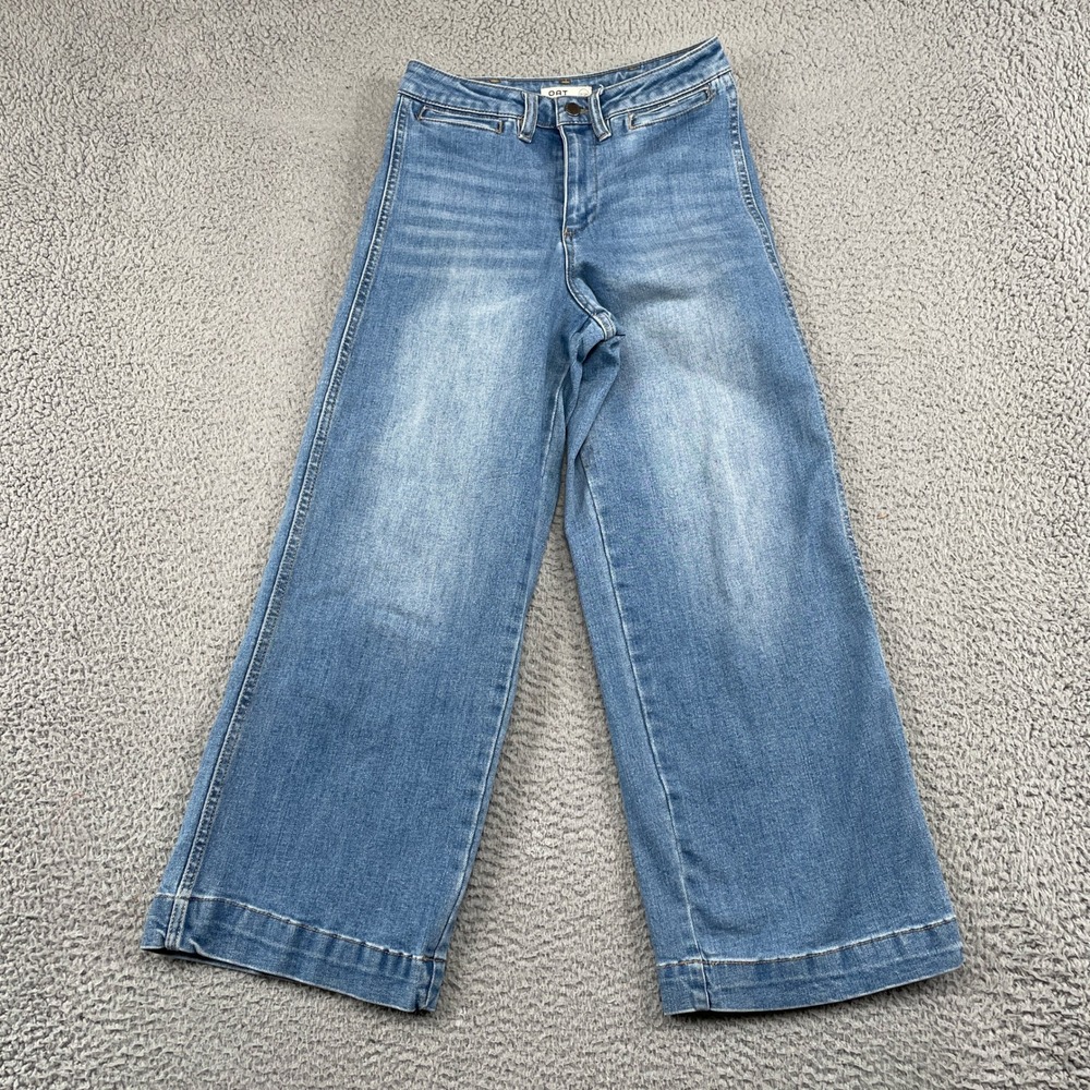 OAT Jeans Women 2/26 Blue Wide Leg High Rise Stretch Denim Pants